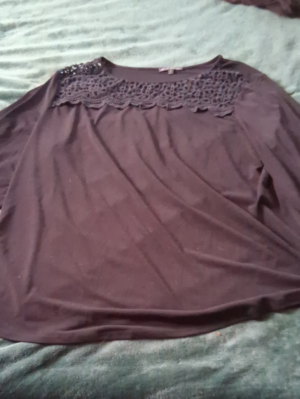 Adrianna Papell Black  Lace Yoke Long Sleeve Top